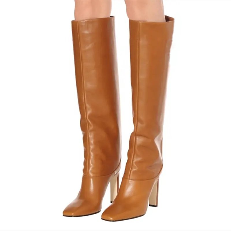 Durable Shoes Winter Boots 2021 New Trendy Solid Square Toe Women's Knee High Boots Custom Big Size 48