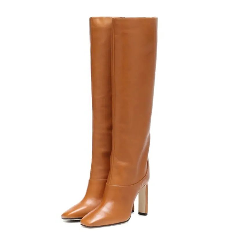 Durable Shoes Winter Boots 2021 New Trendy Solid Square Toe Women's Knee High Boots Custom Big Size 48