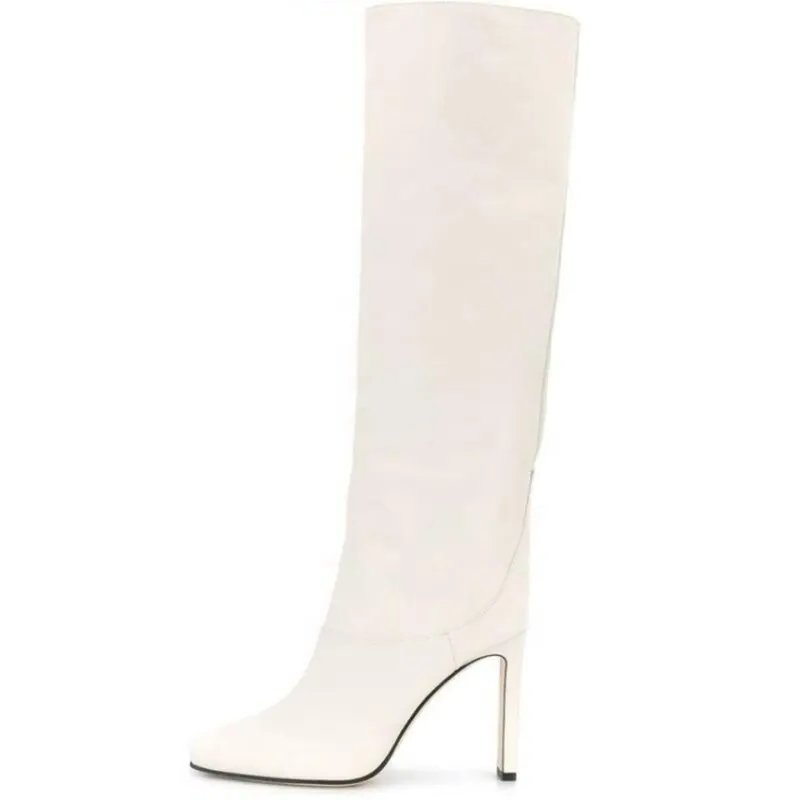 Durable Shoes Winter Boots 2021 New Trendy Solid Square Toe Women's Knee High Boots Custom Big Size 48