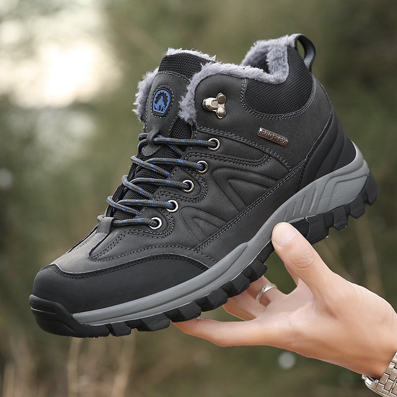 Men Black Outdoor Sports Shoes Plush Warm Snow Boots Cotton Shoes Hiking Casual Adult A3 Rubber Geometric