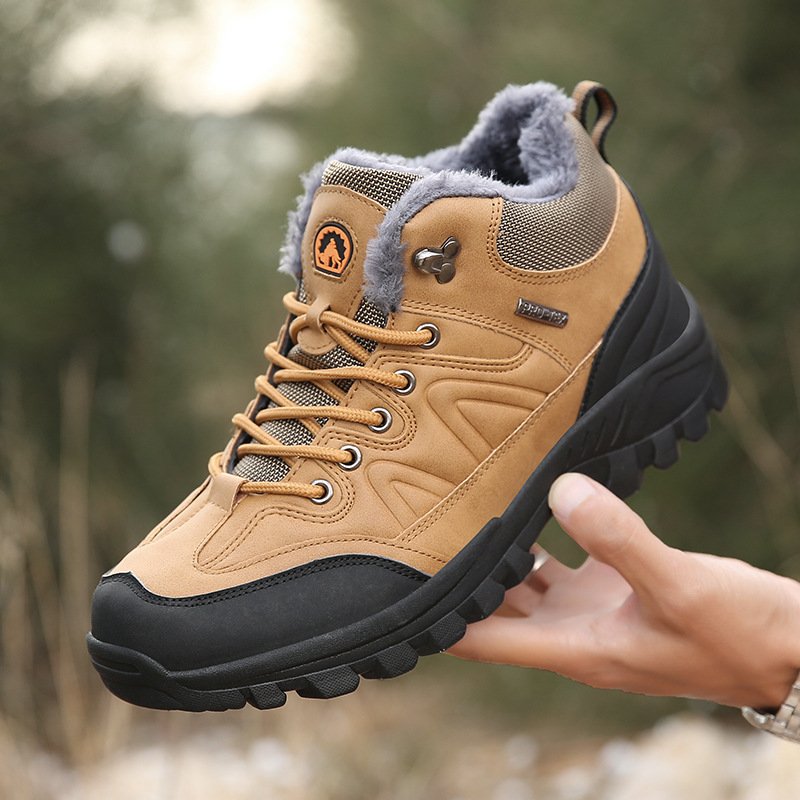 Men Black Outdoor Sports Shoes Plush Warm Snow Boots Cotton Shoes Hiking Casual Adult A3 Rubber Geometric