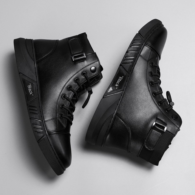 Black Men's Factory Custom Outdoor Hiking Ankle Boots Winter New High Top Shoes Plush Leather Trend Boots
