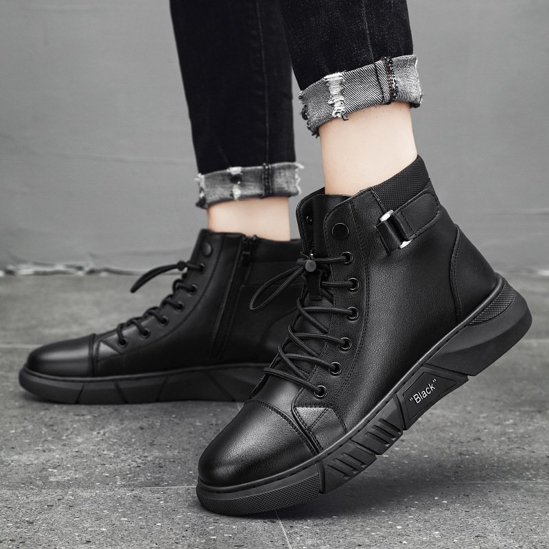 Black Men's Factory Custom Outdoor Hiking Ankle Boots Winter New High Top Shoes Plush Leather Trend Boots