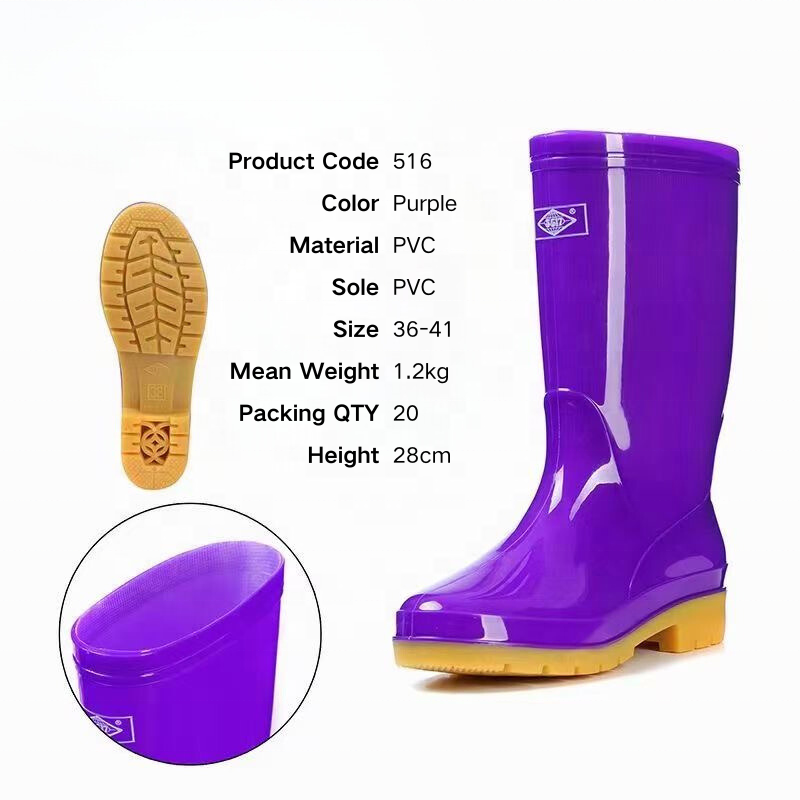 Wholesale PVC Waterproof Women Color Adult Rain Boots