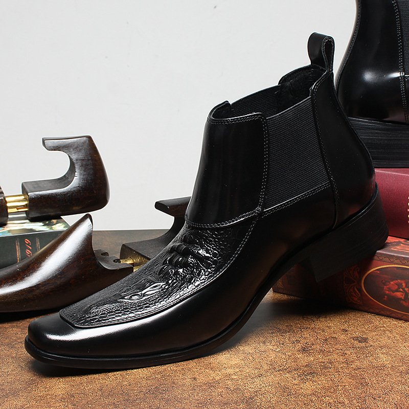 Chelsea boots men's genuine leather crocodile pattern embossed boots height increasing leather boots