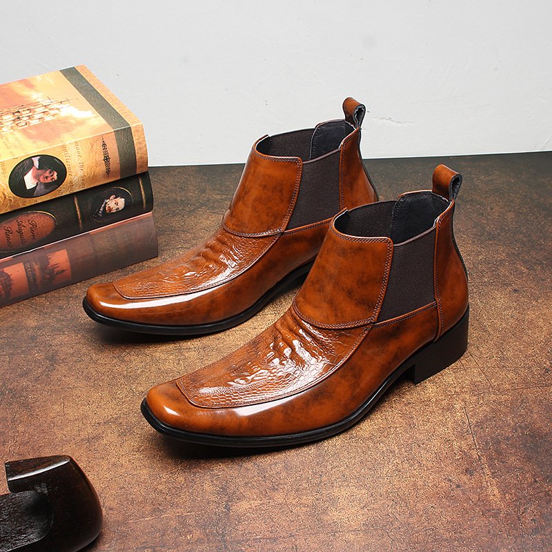Chelsea boots men's genuine leather crocodile pattern embossed boots height increasing leather boots