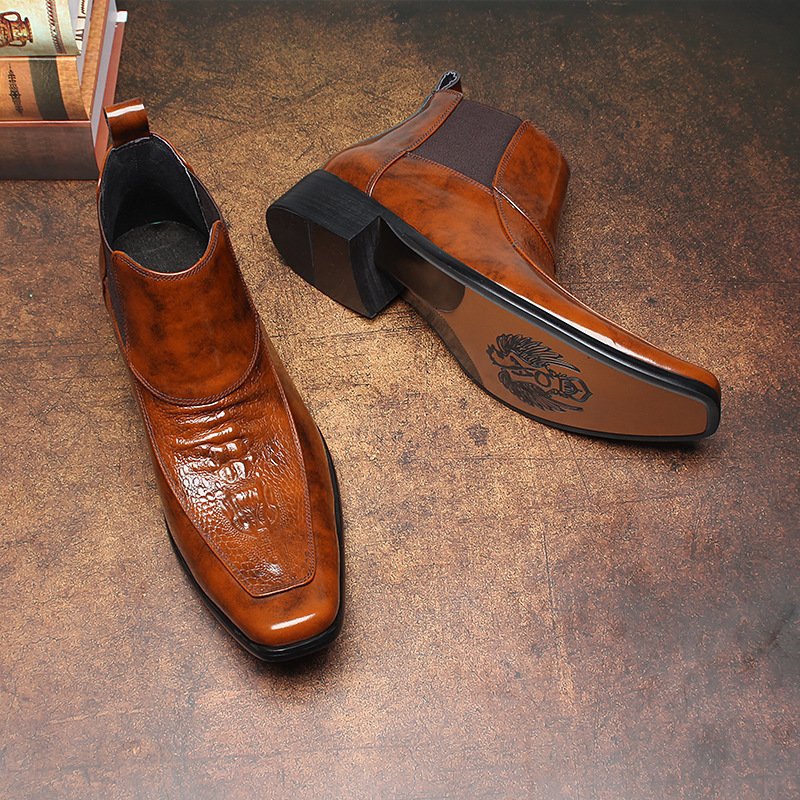 Chelsea boots men's genuine leather crocodile pattern embossed boots height increasing leather boots