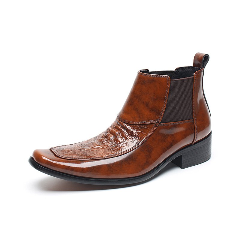 Chelsea boots men's genuine leather crocodile pattern embossed boots height increasing leather boots