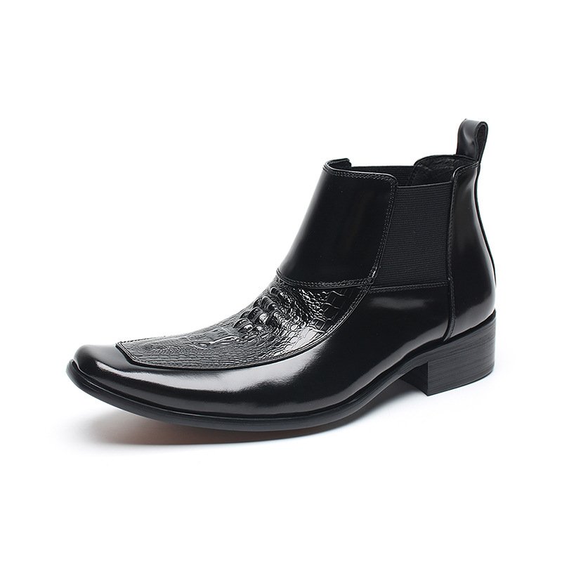 Chelsea boots men's genuine leather crocodile pattern embossed boots height increasing leather boots