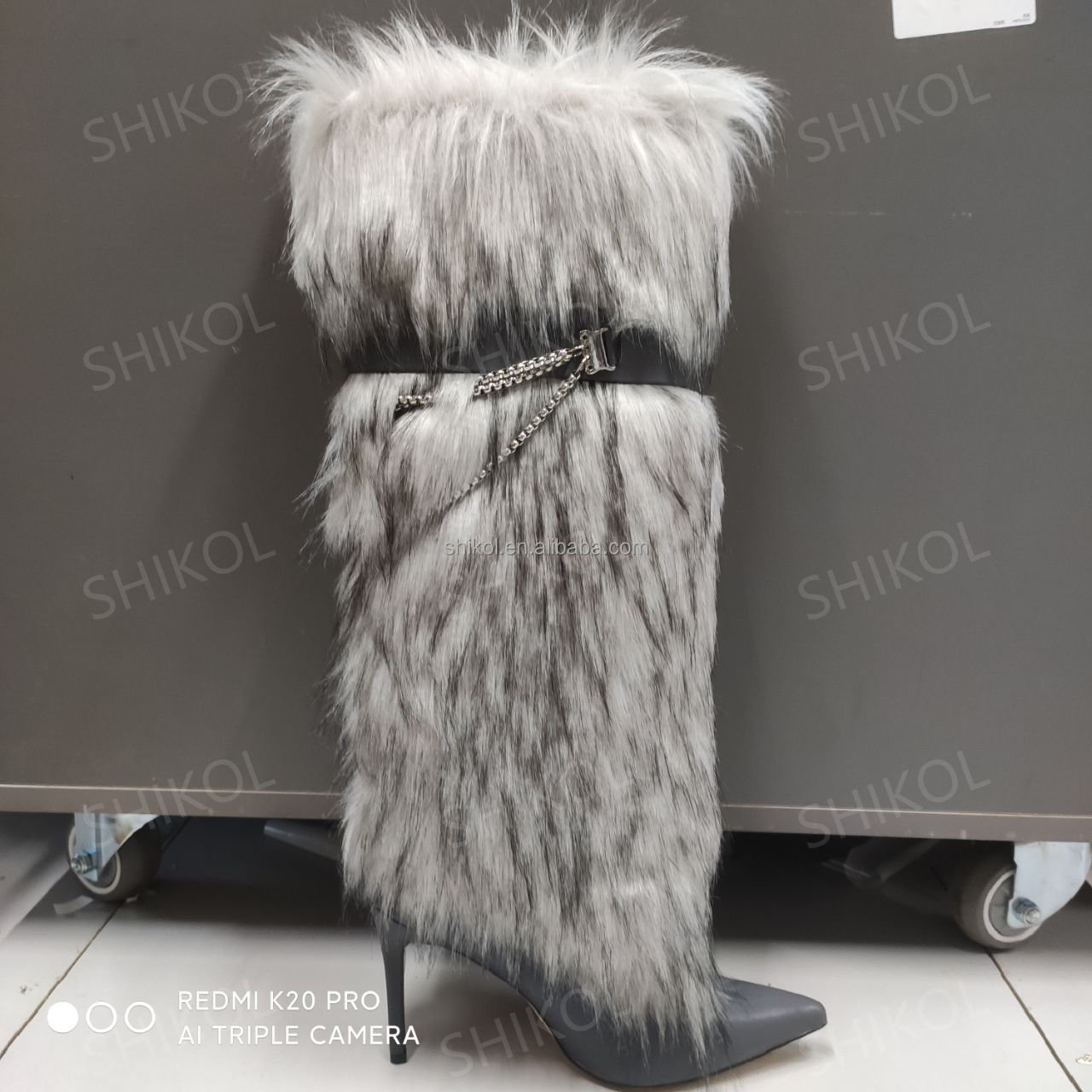 SHIKOL Shoes Women Winter Boots Chain Knee High Boots Warm 2024 Trend New Fashion 10cm High Heels Party Dress Shoes Fur Boots