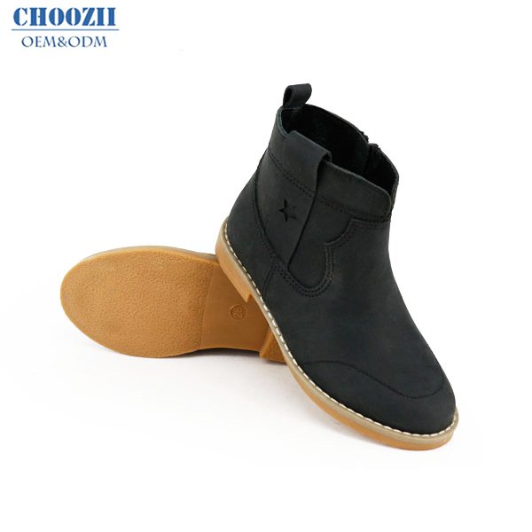 Western Cowboy Children Winter Black Leather Flat for Kids Girls Kids Ankle Boots