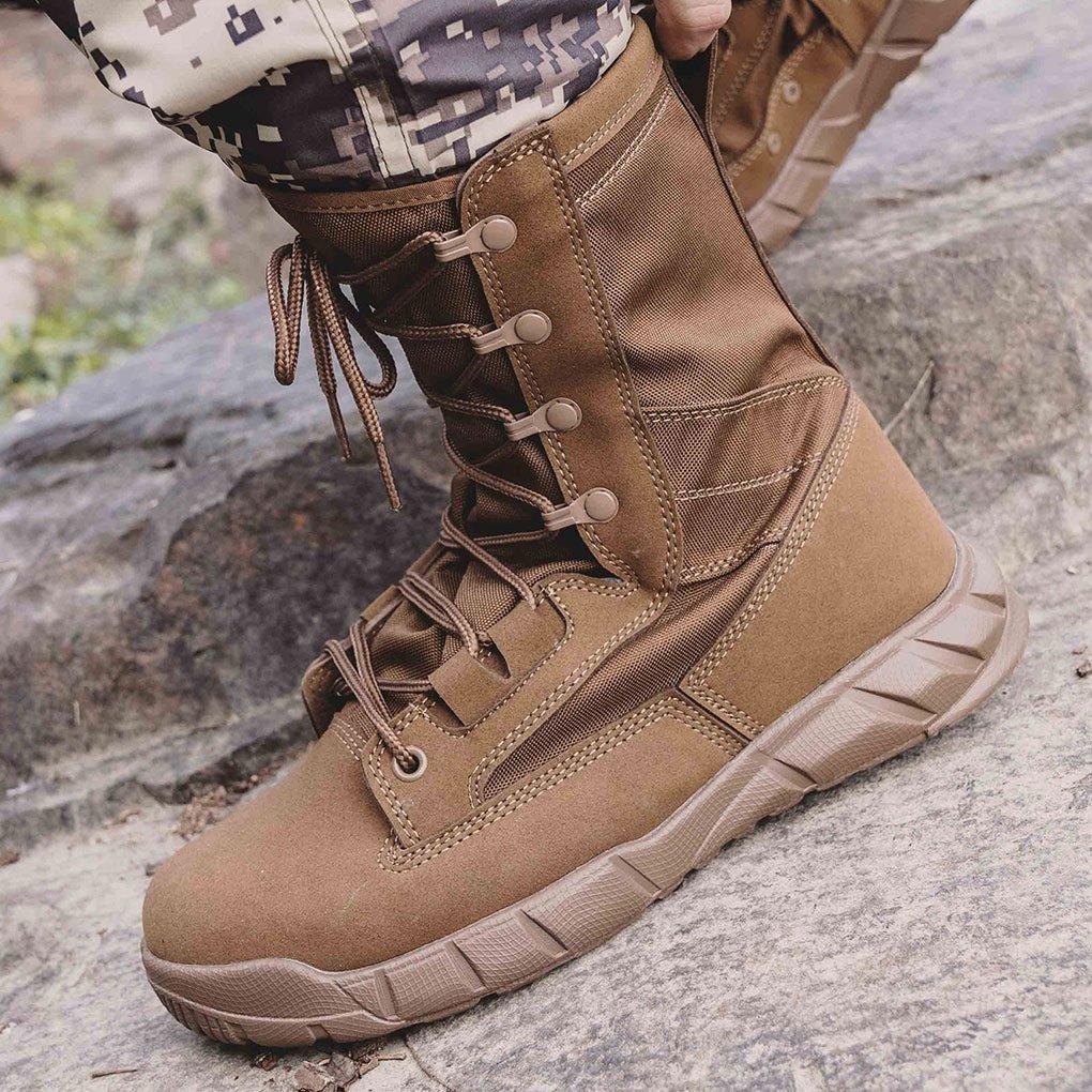 Desert Combat Cow Llather Khaki Boots Men's Shoes Breathable with Zipper