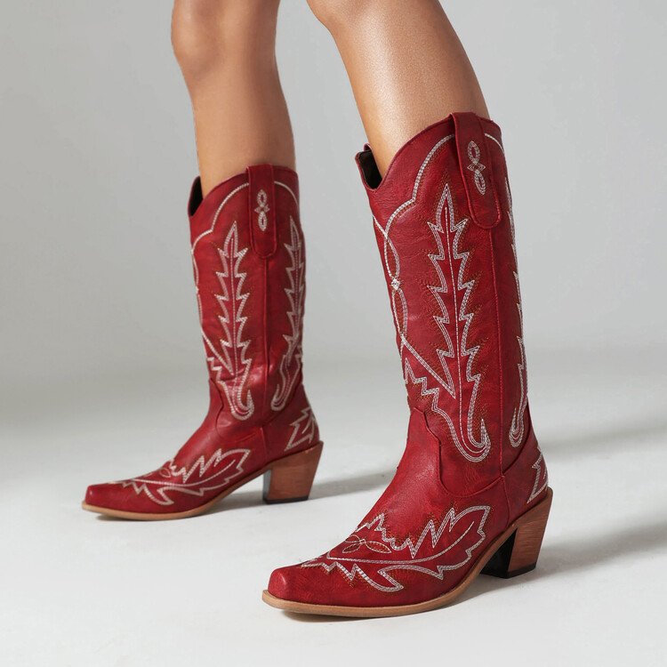 factory wholesale autumn winter fashion embroidery women long boots square toe elegant high heels knee high boot for lady