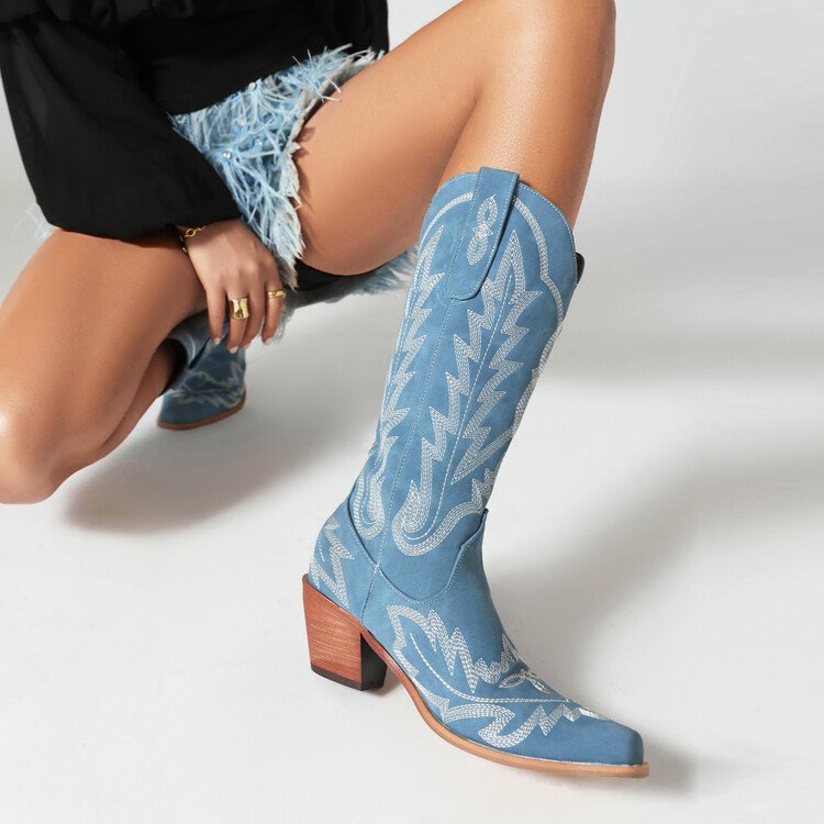 factory wholesale autumn winter fashion embroidery women long boots square toe elegant high heels knee high boot for lady