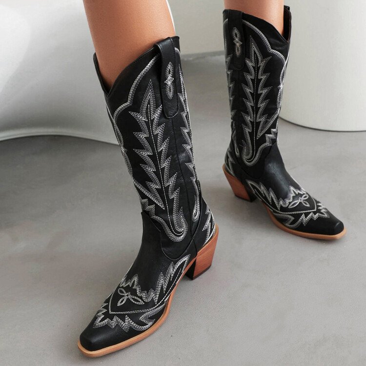 factory wholesale autumn winter fashion embroidery women long boots square toe elegant high heels knee high boot for lady