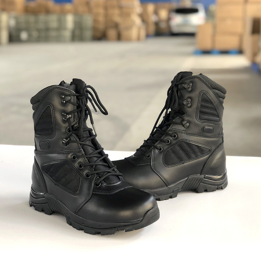Customized DF Long Boots Black durable Cow leather black boots stock with side zip