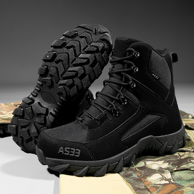 Unisex Black Leather Tactical Boots Waterproof and Wear-Resist for Winter Summer Spring Autumn Flexible for Hiking PU Insole