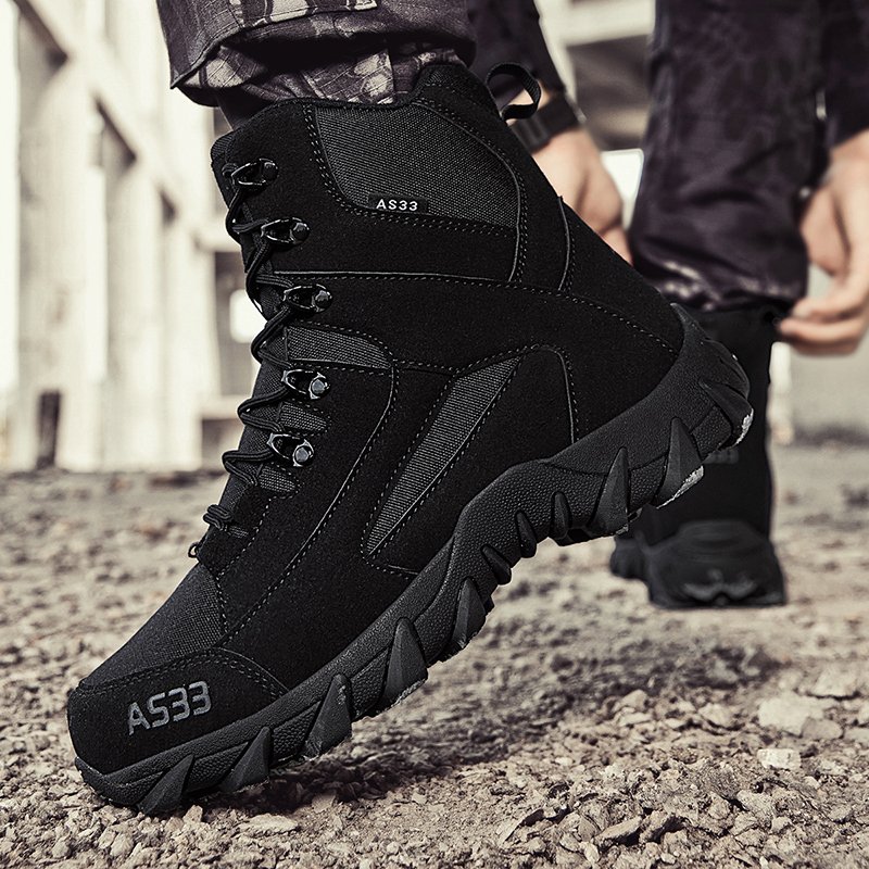 Unisex Black Leather Tactical Boots Waterproof and Wear-Resist for Winter Summer Spring Autumn Flexible for Hiking PU Insole