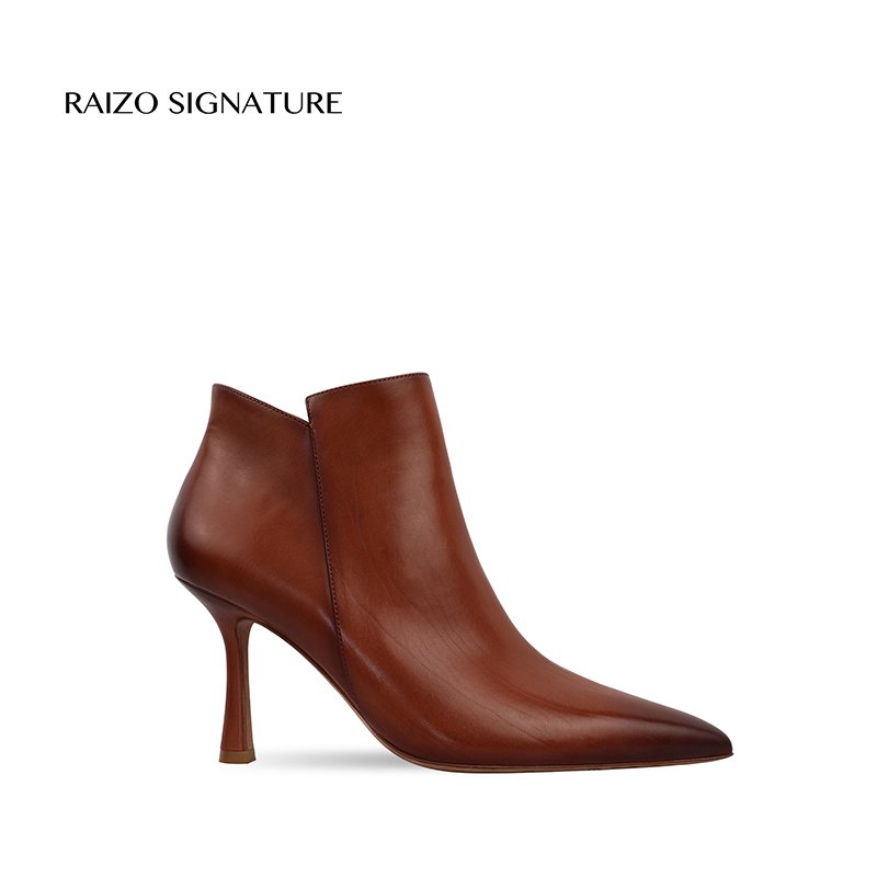 Raizo Luxury Custom Pointed Toe High Heel Ankle Boots 8CM Genuine Leather High Heels Boots For Women