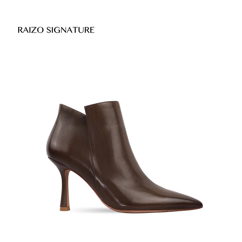 Raizo Luxury Custom Pointed Toe High Heel Ankle Boots 8CM Genuine Leather High Heels Boots For Women