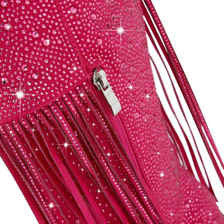 2024 Women's Tassel Rhinestone-Embellished Knee-High Heel Boots Zip Closure Increasing Western Spring Summer Autumn Winter
