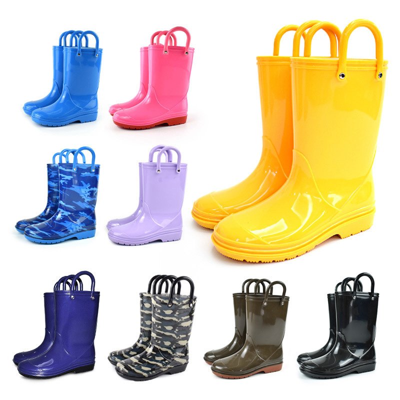 Eco-friendly Waterproof Pvc Safety Rain Boot with Handle Kids Boots Children Popular Unisex Outdoor Shoes Midi PVC Material