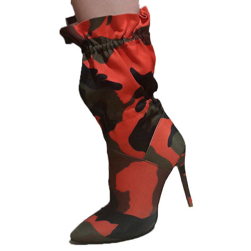 Fashion camouflage high heels boots for women plus size pointed toe heel sandals ankle women's boots