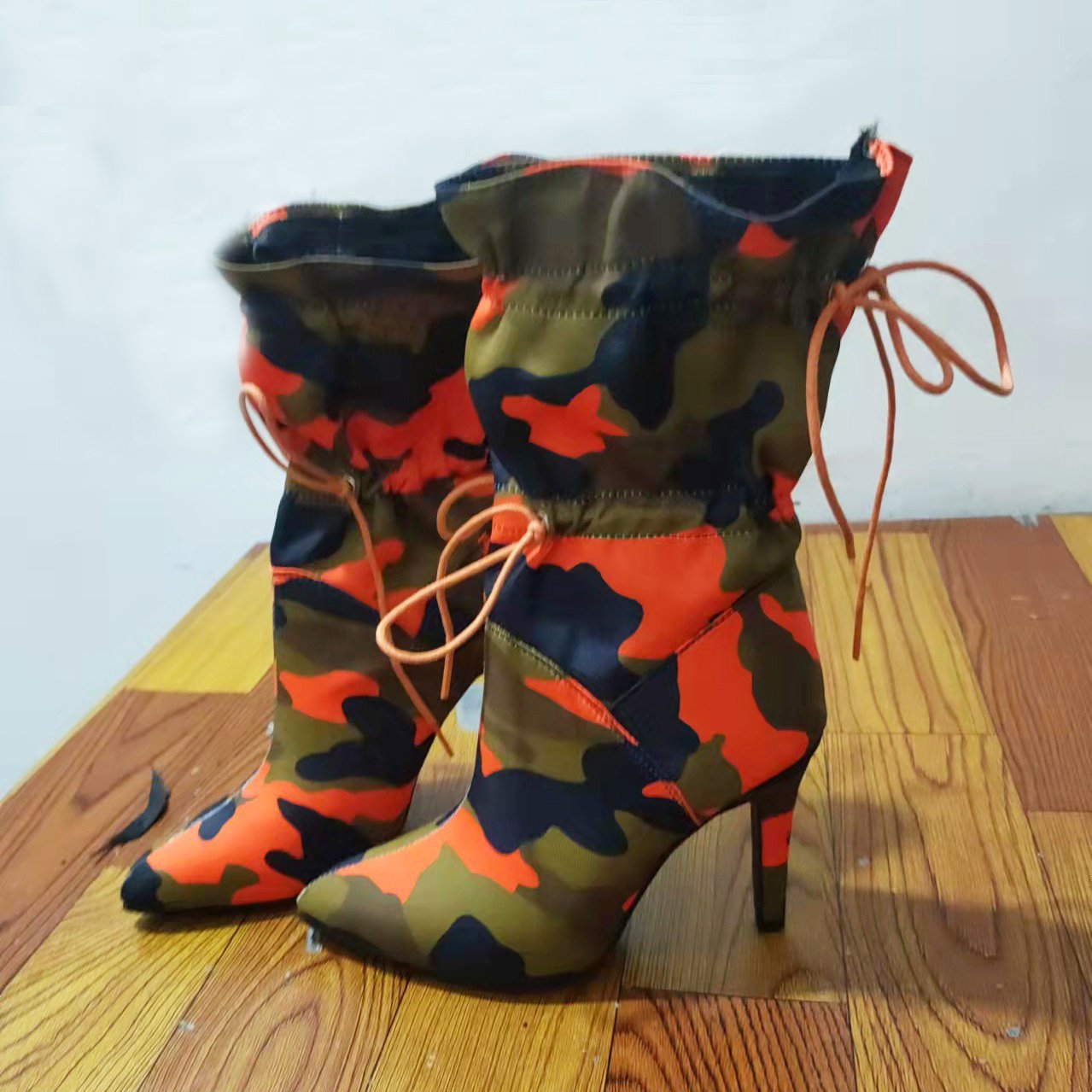 Fashion camouflage high heels boots for women plus size pointed toe heel sandals ankle women's boots