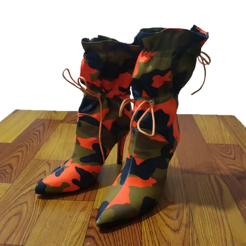 Fashion camouflage high heels boots for women plus size pointed toe heel sandals ankle women's boots