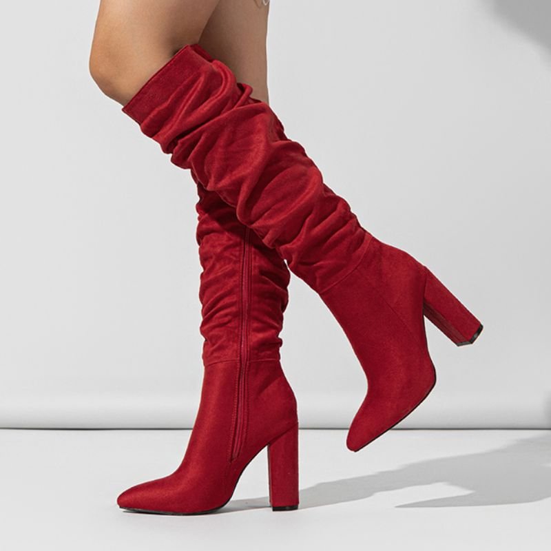 New Style Botas De Dama Suede Leather Winter and Fall Zipper Side Block Heel Knee High Women's Boots