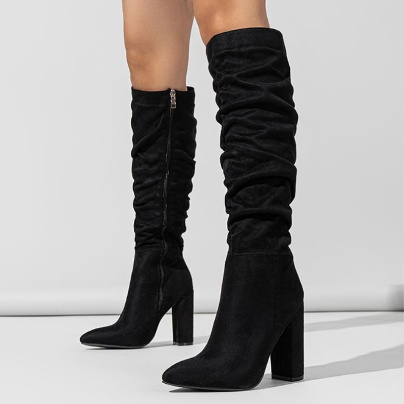 New Style Botas De Dama Suede Leather Winter and Fall Zipper Side Block Heel Knee High Women's Boots