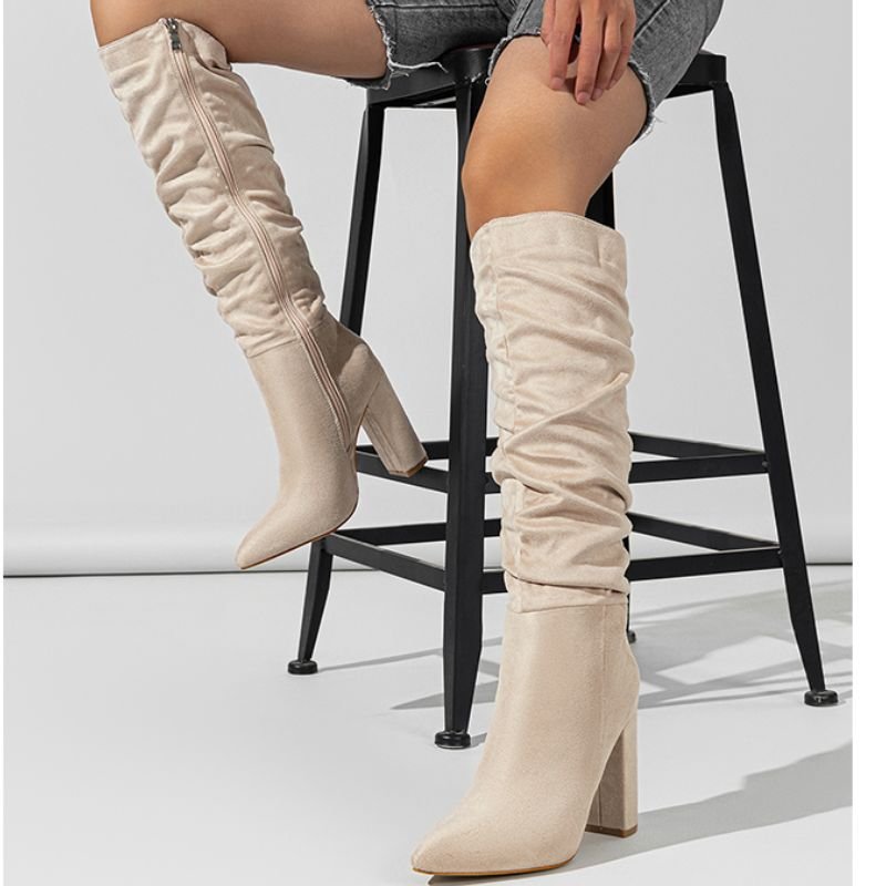 New Style Botas De Dama Suede Leather Winter and Fall Zipper Side Block Heel Knee High Women's Boots