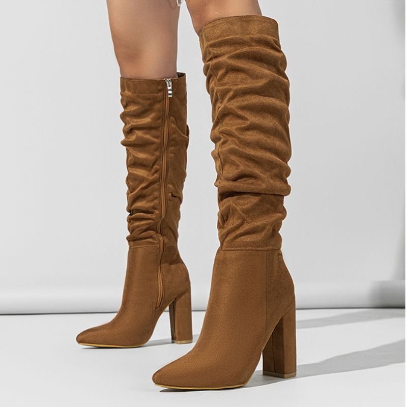 New Style Botas De Dama Suede Leather Winter and Fall Zipper Side Block Heel Knee High Women's Boots