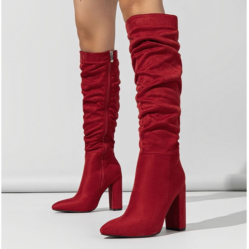 New Style Botas De Dama Suede Leather Winter and Fall Zipper Side Block Heel Knee High Women's Boots
