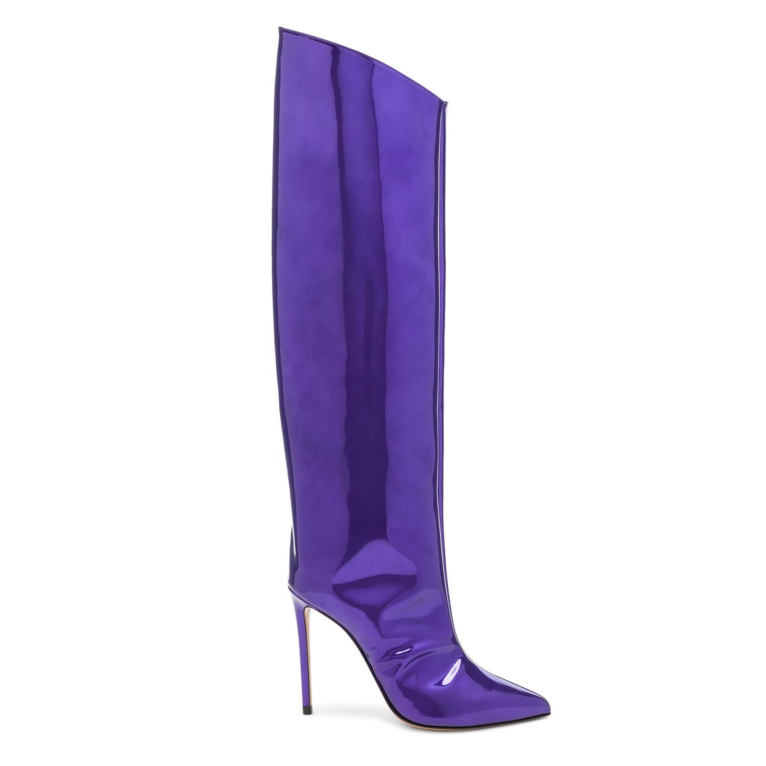 Anmairon Hot selling elegant red patent shiny PU pointed toe stiletto high heel knee ladies boots