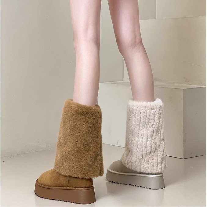 2023 winter new niche sponge cake thick soled plush boot solid color cold resistant snow boots women's plush warm cotton shoes