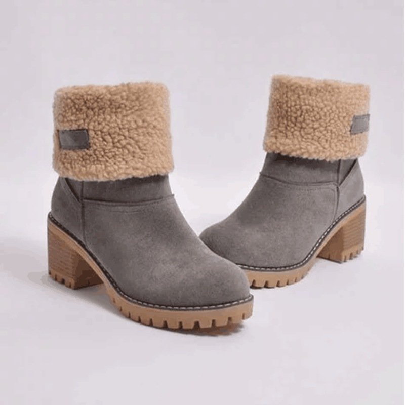 Solid Color Plush Warm Anti-Slippery Slip-On Winter Boots For Ladies Fashion Round Toe Chunky Heel Snow Boots
