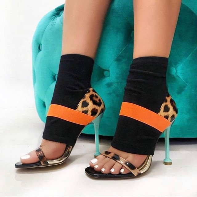 New Arrival Ankle Wrap Knitting Ladies High Heel Boots Sandals Open Toe Socks Sandals For Women