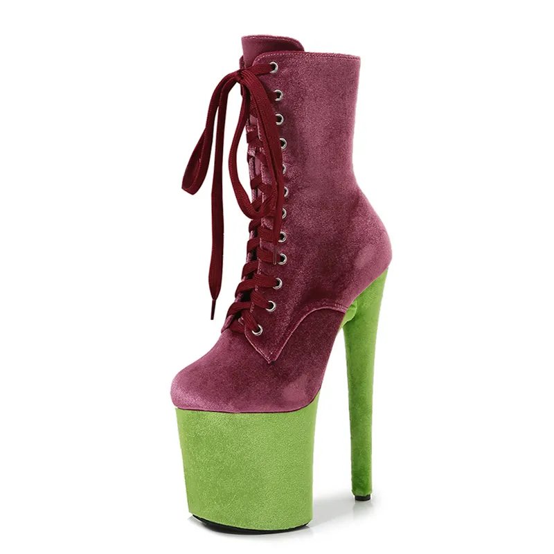 Trendy Velvet Stilettos 20 CM High Heels Ladies Boots Sexy Pole Dance Platform Shoes Comfortable Ankle Boots Women