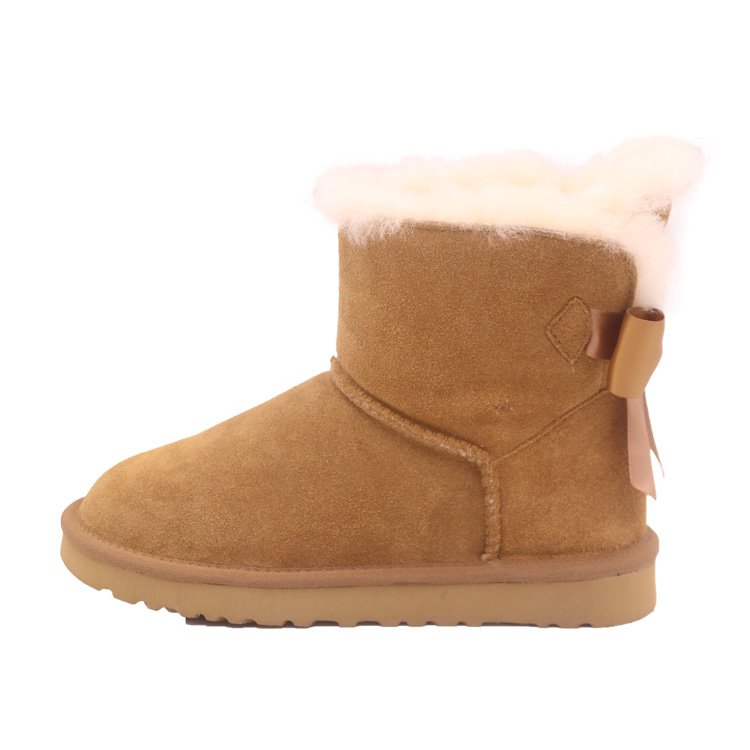 CF-157 Winter Factory Genuine Leather One Button And Bowknot Design shoes women boots economical For Women Wholesale