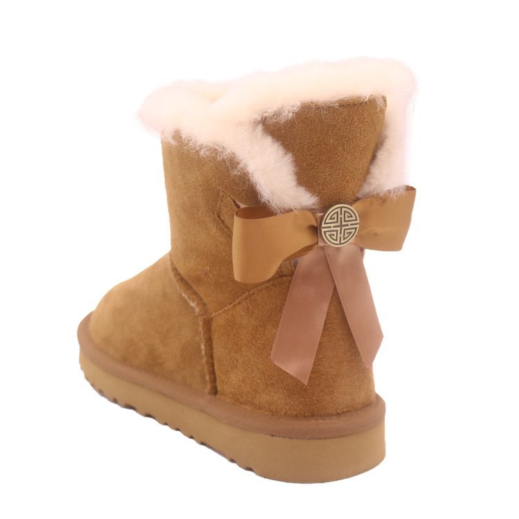 CF-157 Winter Factory Genuine Leather One Button And Bowknot Design shoes women boots economical For Women Wholesale