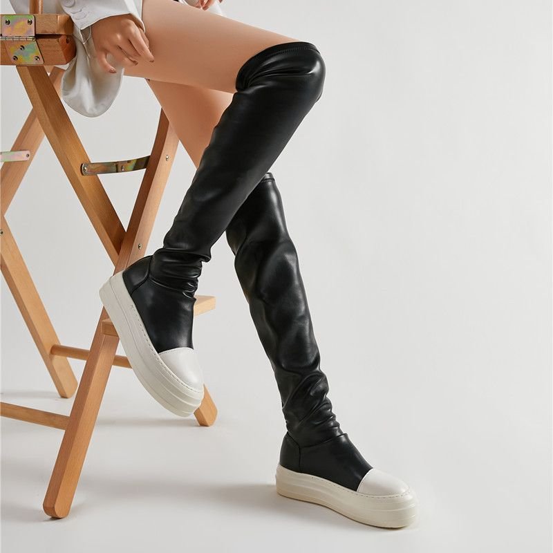 Fall Winter Thigh High Boots Flat Mid Long Tube High Over The Knee Platform Thick Soled Women's Boots Women Shoes