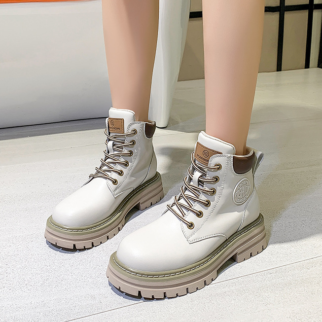 Fashion Chunky Heel Platform Leather Lace up Martin Women's Heel Shoe Ankle Boots for Women