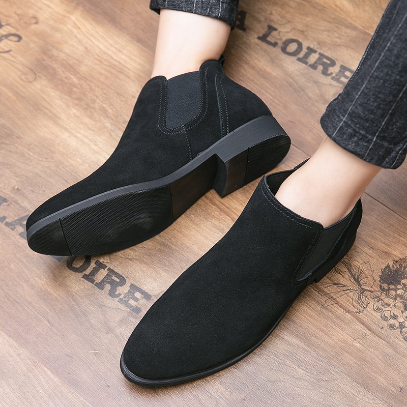 Suede Real Leather Grey Color Fashion Wedding Shoes Formal Ankle Genuine Leather Chelsea Boots