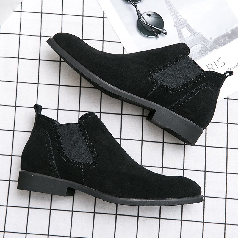 Suede Real Leather Grey Color Fashion Wedding Shoes Formal Ankle Genuine Leather Chelsea Boots