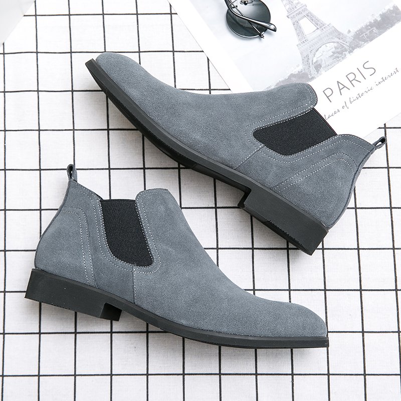Suede Real Leather Grey Color Fashion Wedding Shoes Formal Ankle Genuine Leather Chelsea Boots