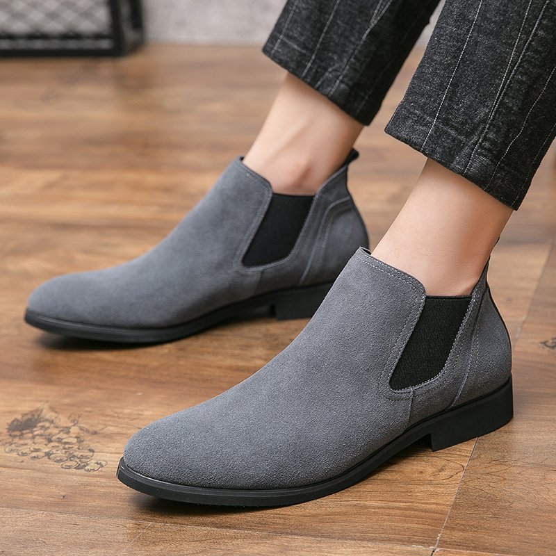 Suede Real Leather Grey Color Fashion Wedding Shoes Formal Ankle Genuine Leather Chelsea Boots