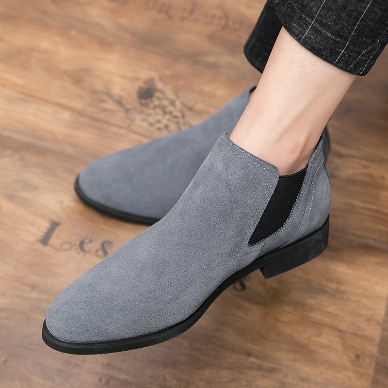 Suede Real Leather Grey Color Fashion Wedding Shoes Formal Ankle Genuine Leather Chelsea Boots