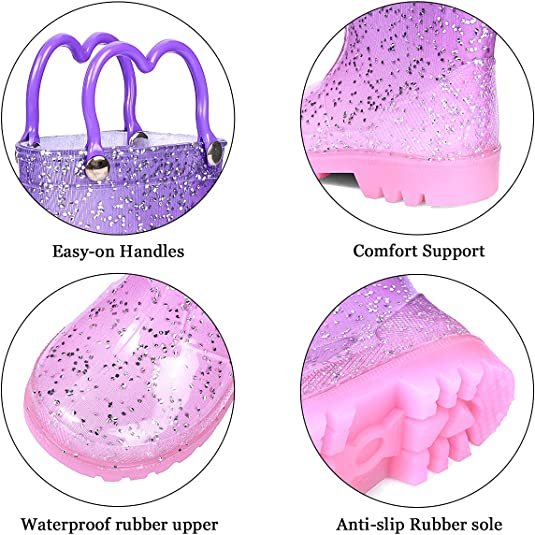 Manufacturer Supplier cheap pvc rain boots Led Light with handle kids rain boots girls