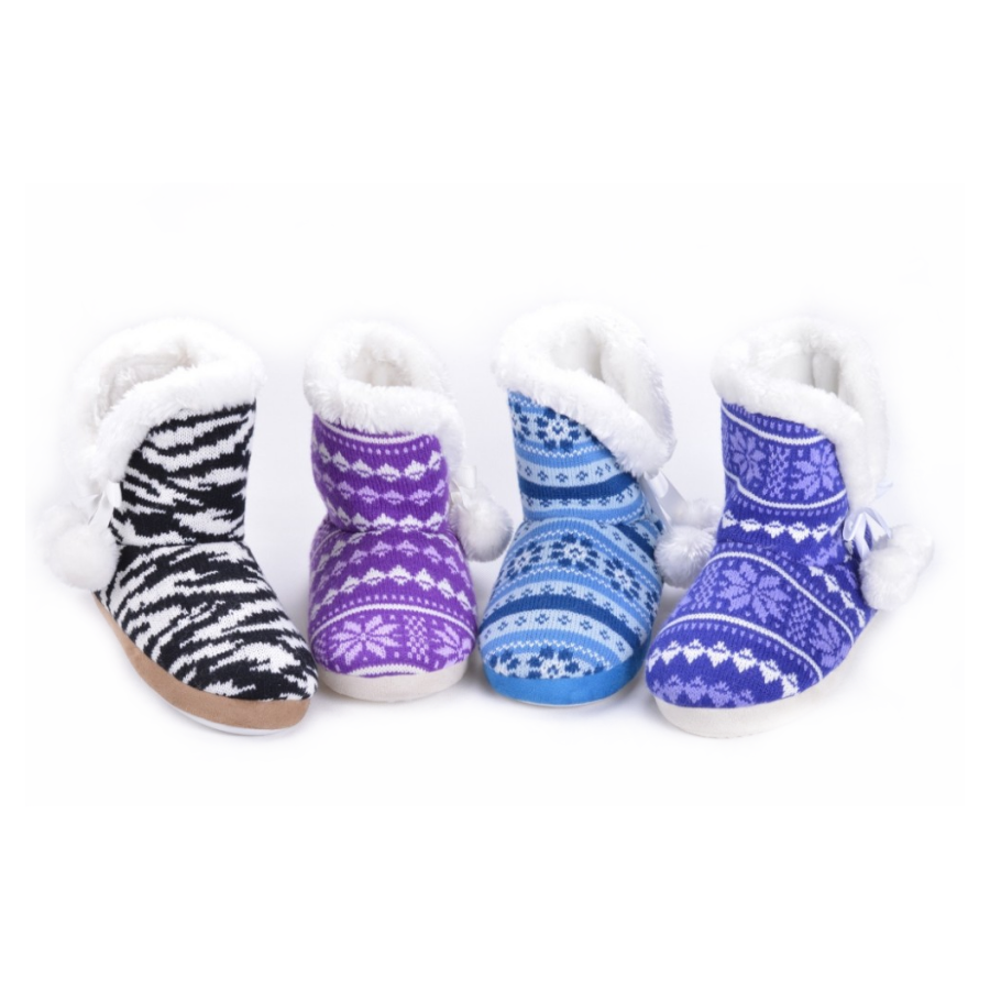 Wholesale Price Custom Knitted Fabric Warm Winter Indoor Slippers Floor Boots For Women Girls